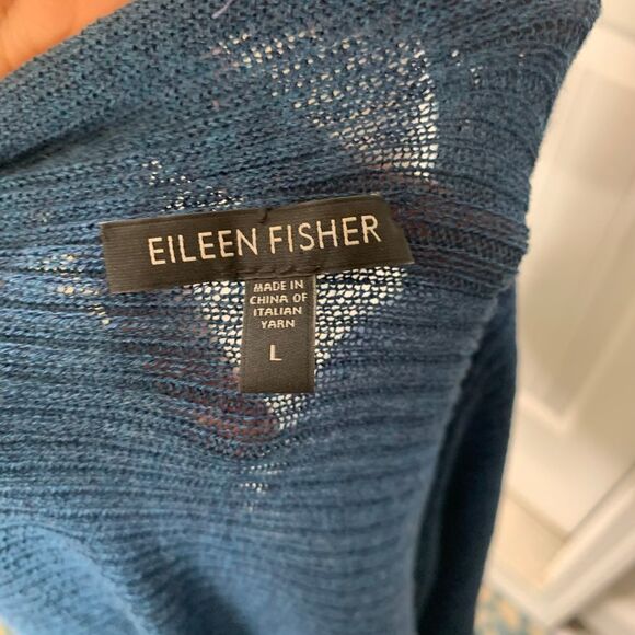 Eileen Fisher teal Ribbed Wool Open Front Cardigan Minimalist Sweater Size Large - Picture 3 of 5
